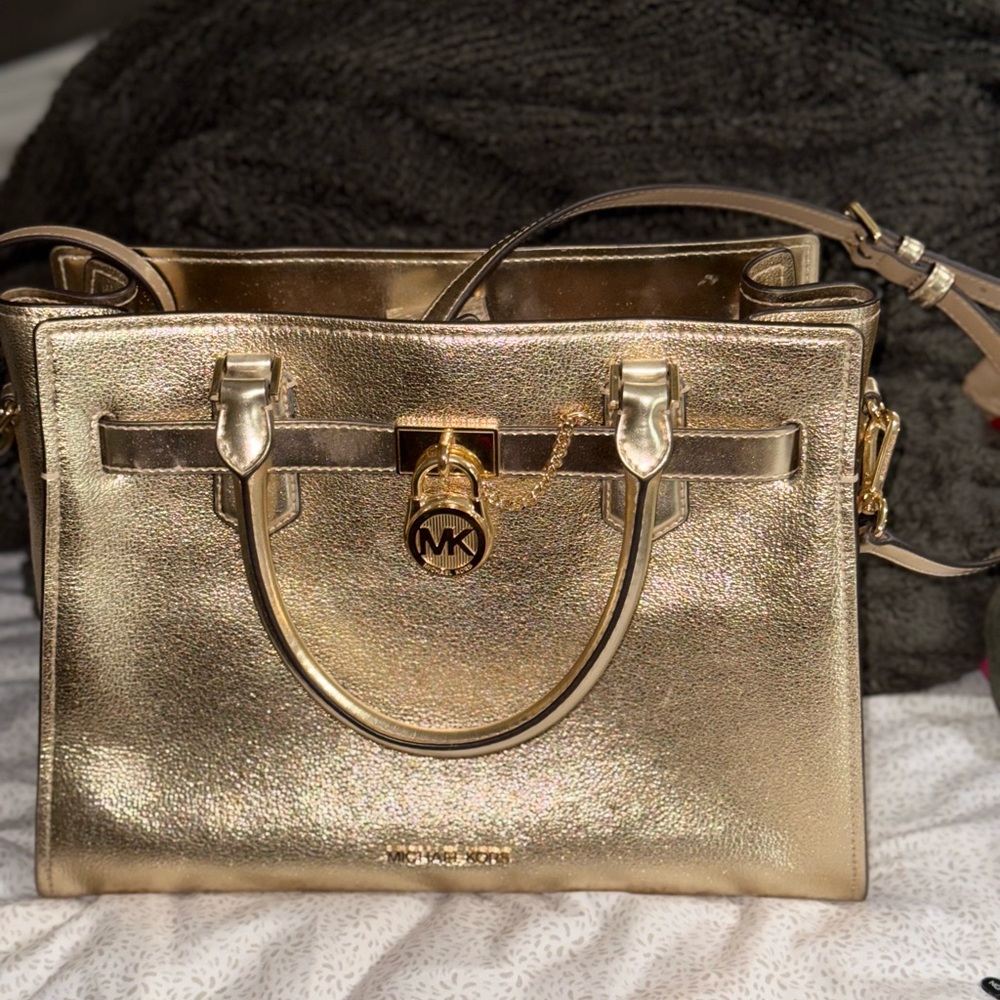 Michael Kors Gold Hamilton Satchel Handbag